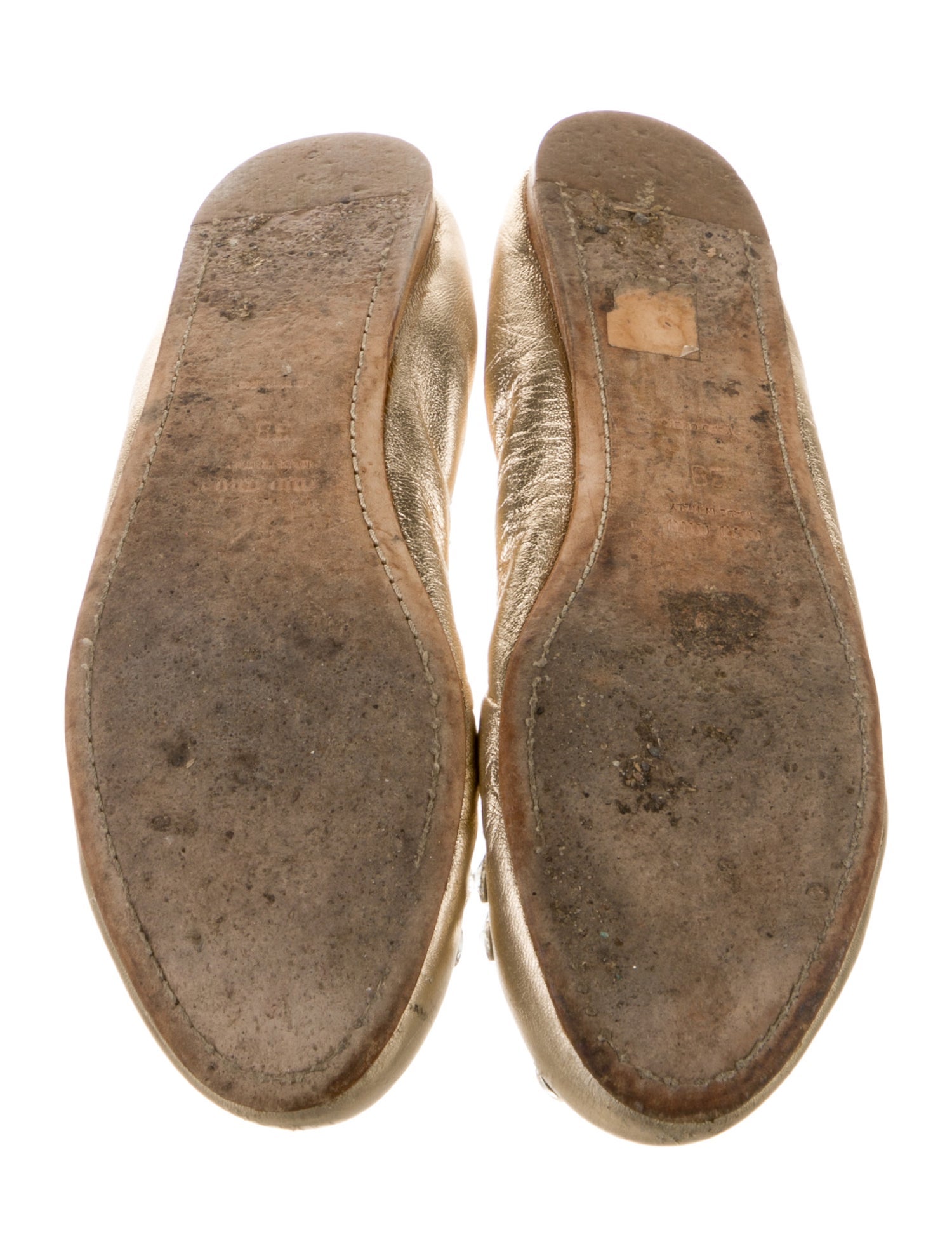 Miu Miu Leather Bow Accents Ballet Flats